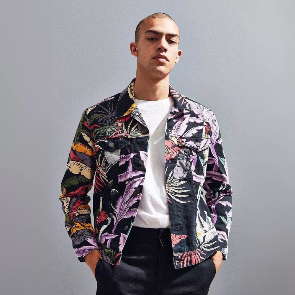 Levi's Signature Tropic Island Party Hawaiian Print Denim Trucker Jacket XL